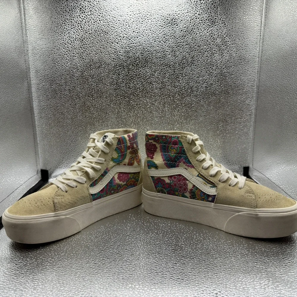 Size 8 Vans Sk8-Hi Stacked Sneakers Womens Tan Paisley Platform HighTop